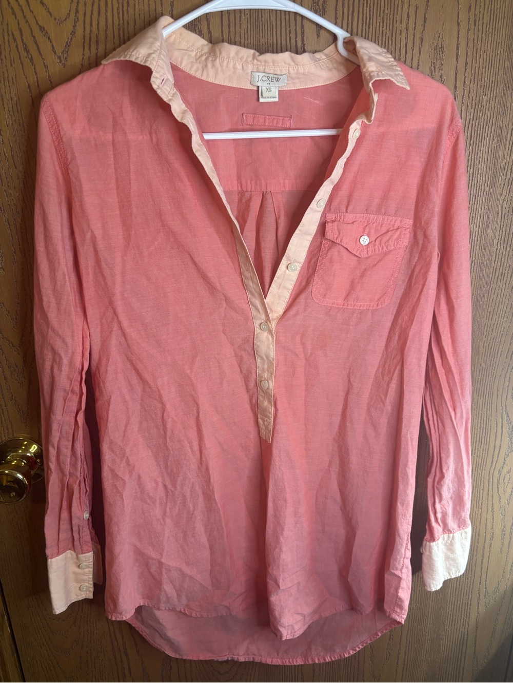 J. Crew Coral-Peach Cotton Popover with Cream Trim XS